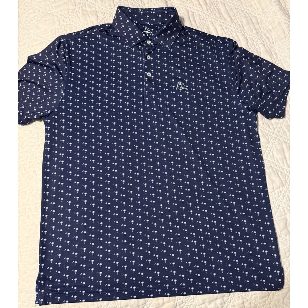 Rhoback South Carolina Palmetto Crescent Moon men L Performance Polo Navy Blue